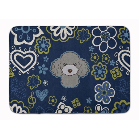 Carolines Treasures Blue Flowers Silver Gray Poodle Machine Washable Memory Foam Mat BB5110RUG